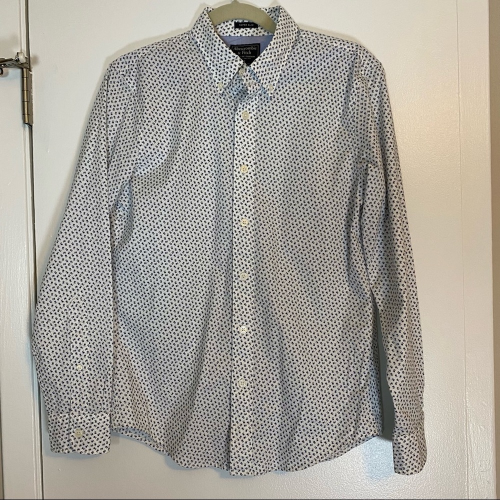 Abercrombie & Fitch Men’s White and Blue Dress Shirt